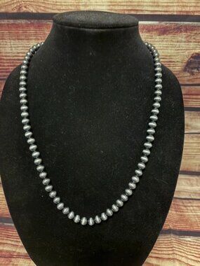 Tipi Western Silver Tone Faux Navajo Pearl Style Beaded Necklace 6mm NWT